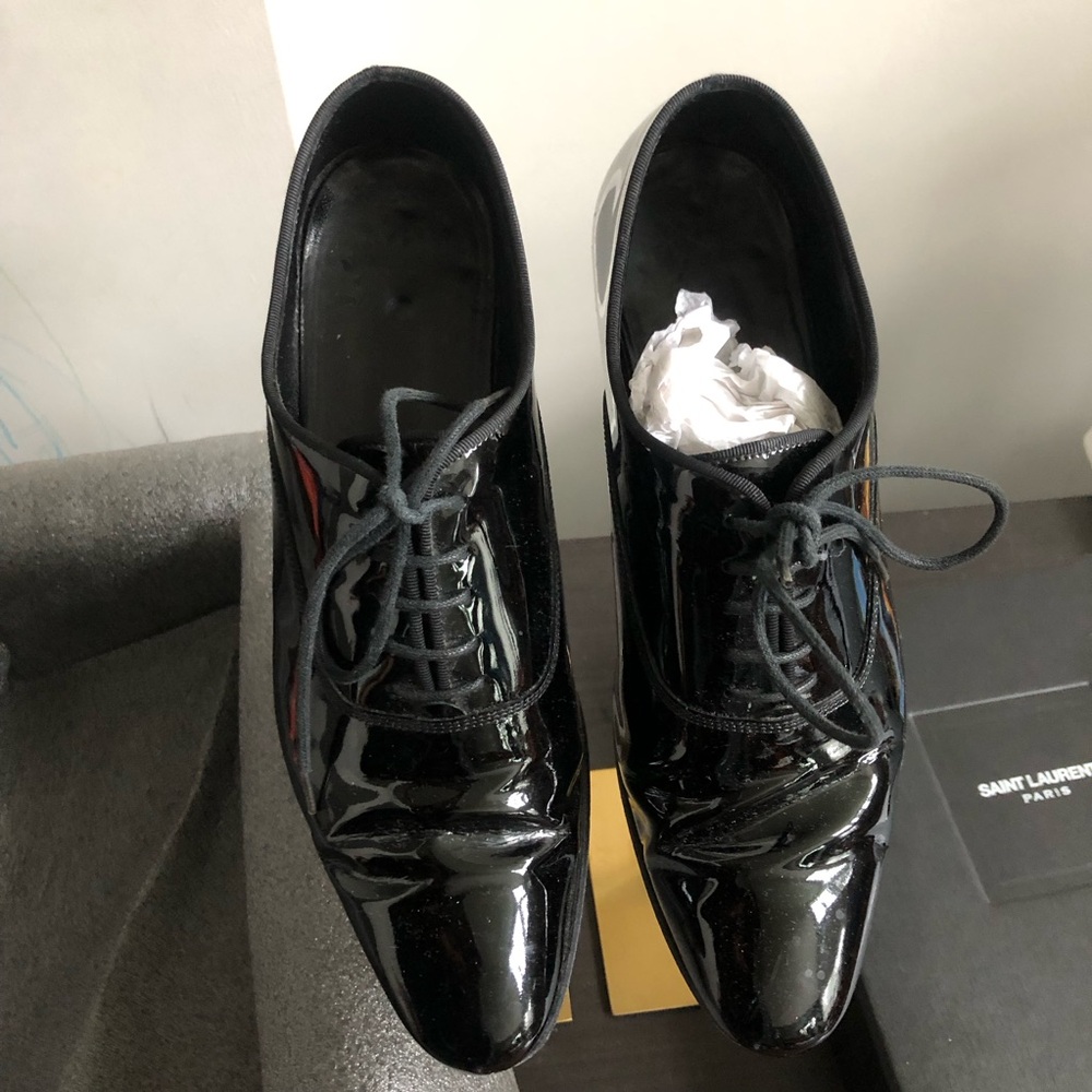 Saint Laurent Black Patent Lace Up shoes Sz 7 - Picture 5 of 11